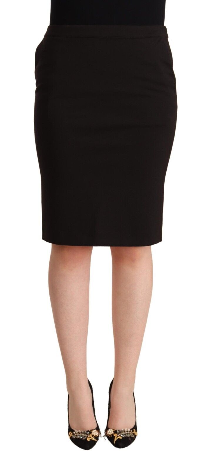 GF Ferre Black Straight Pencil Cut Knee Length Skirt - Fizigo