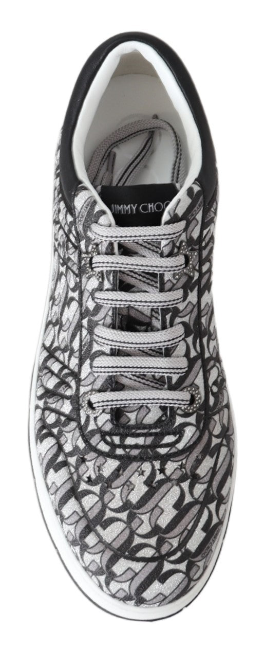 Jimmy Choo Silver Black Glitter Hawaii Sneakers - Fizigo