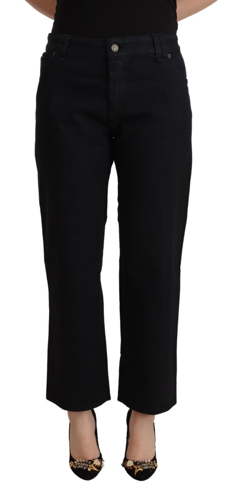 John Galliano Black Cotton Flared Cropped High Waist Denim Jeans - Fizigo