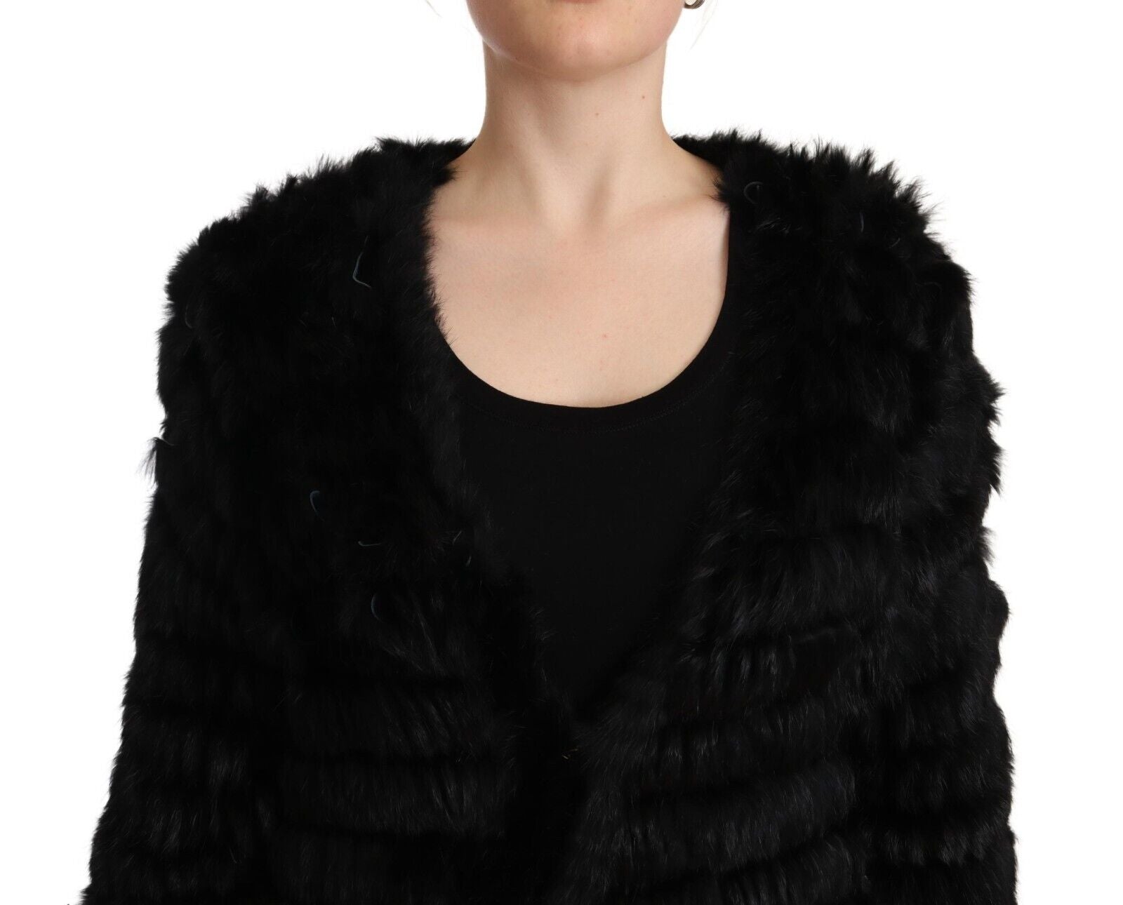 Just Cavalli Black Rabbit Fur Cardigan Long Sleeves Jacket - Fizigo