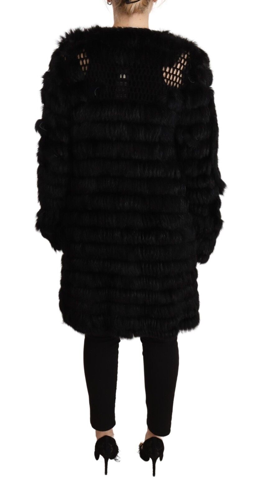 Just Cavalli Black Rabbit Fur Cardigan Long Sleeves Jacket - Fizigo