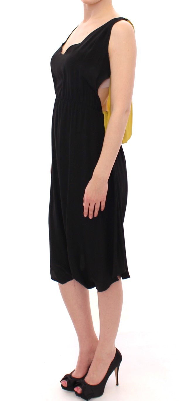 Lamberto Petri Black Yellow Silk Shift Sheath Coctail Dress - Fizigo