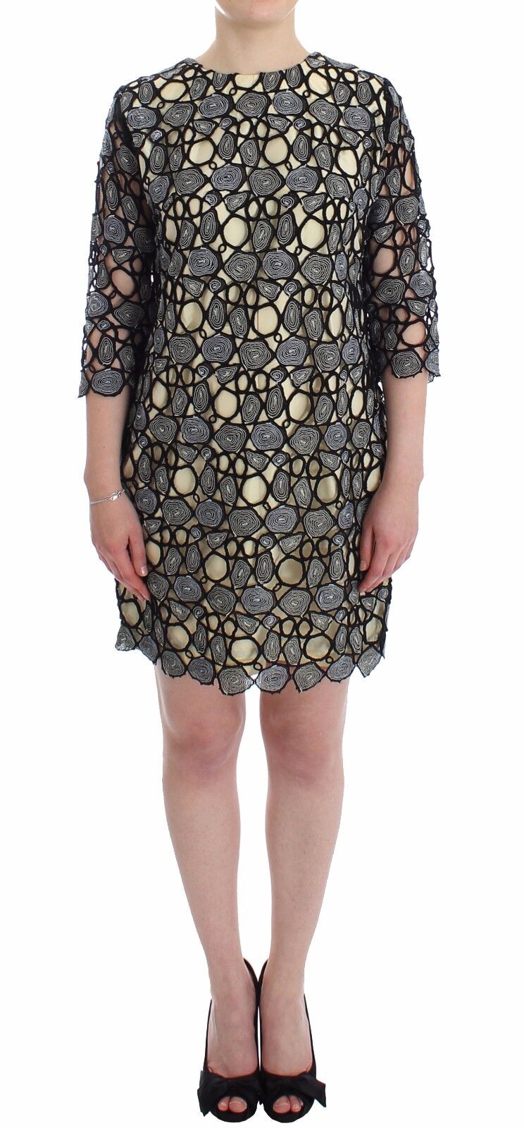 Lanre Da Silva Ajayi Black Cream Sheath Dress Shift Mini Dress - Fizigo