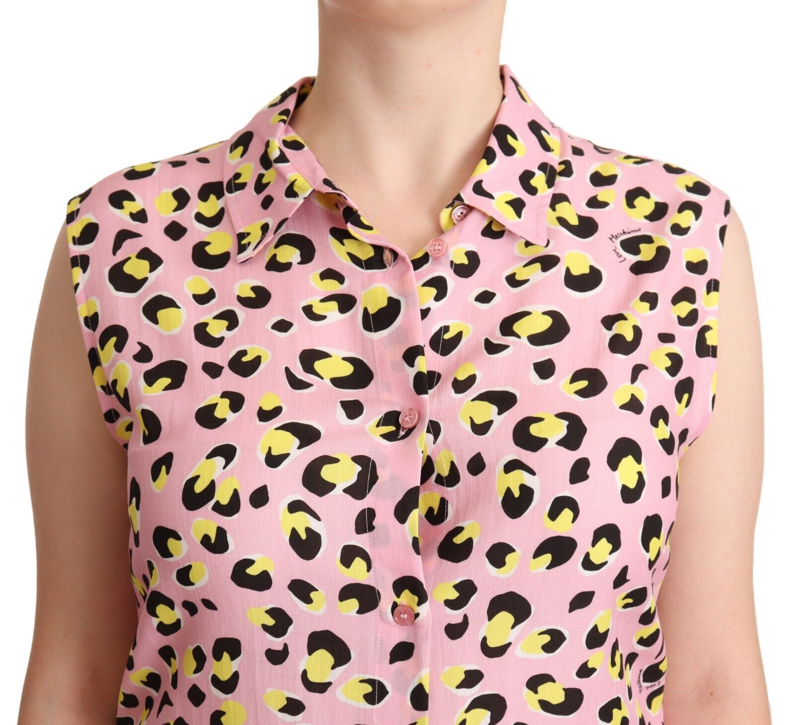 Love Moschino Pink Leopard Print Sleeveless Collared Polo Top - Fizigo