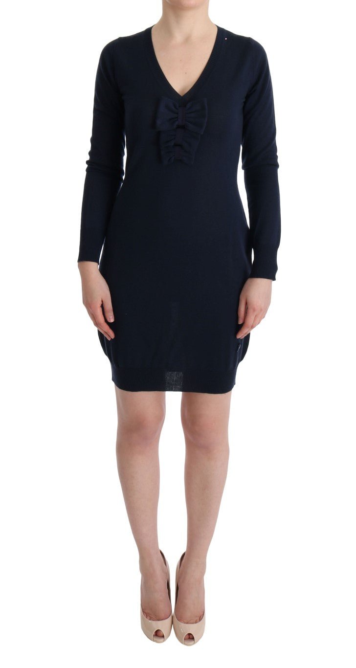 MARGHI LO' Blue Wool Long Sleeve Shift Dress - Fizigo