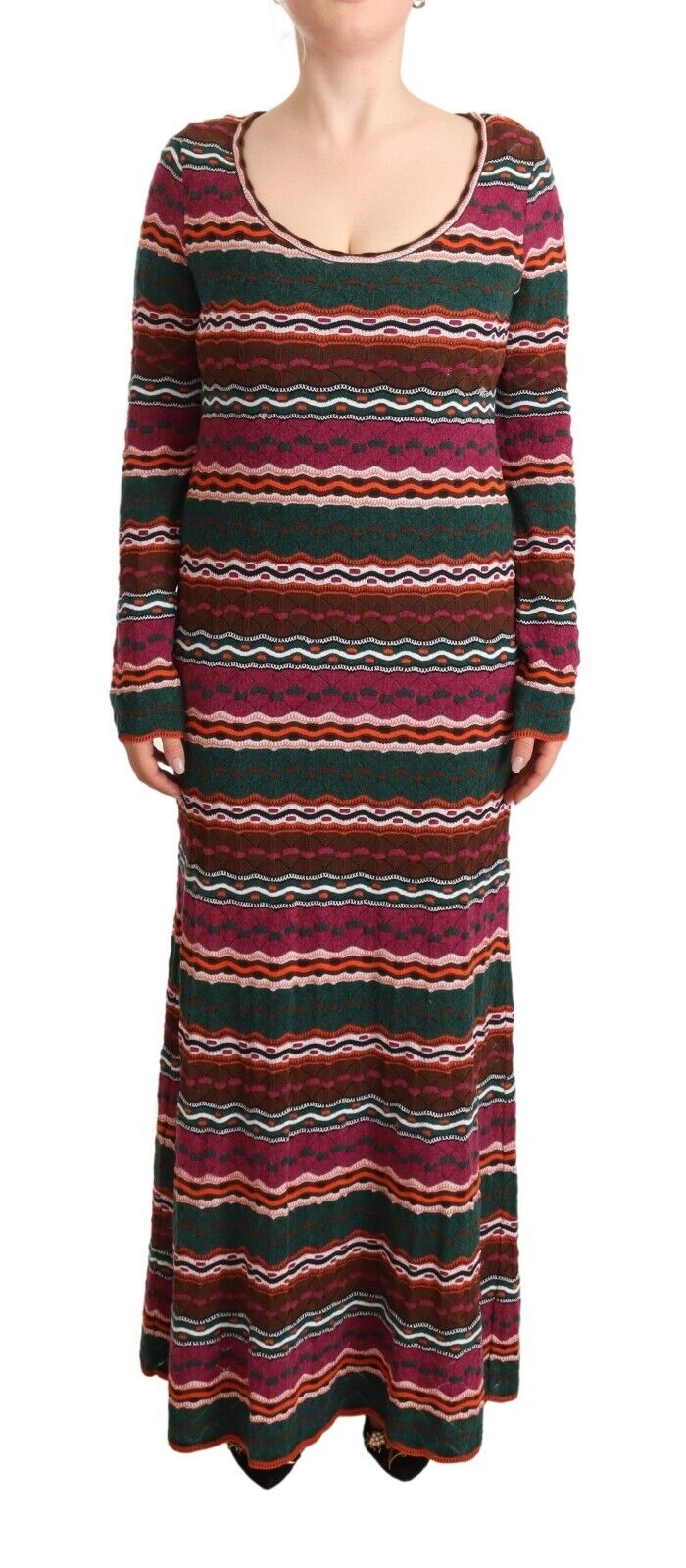 Missoni Multicolor Stripe Wool Knitted Maxi Sheath Dress - Fizigo