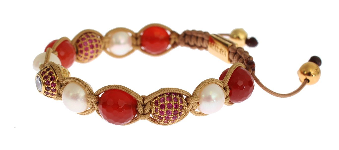 Nialaya CZ Carnelian Pearl 925 Silver Bracelet - Fizigo