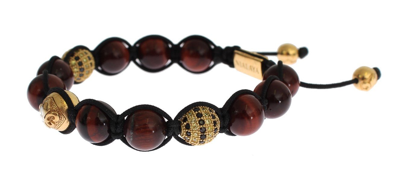 Nialaya CZ Red Tigers Eye Gold 925 Silver Bracelet - Fizigo