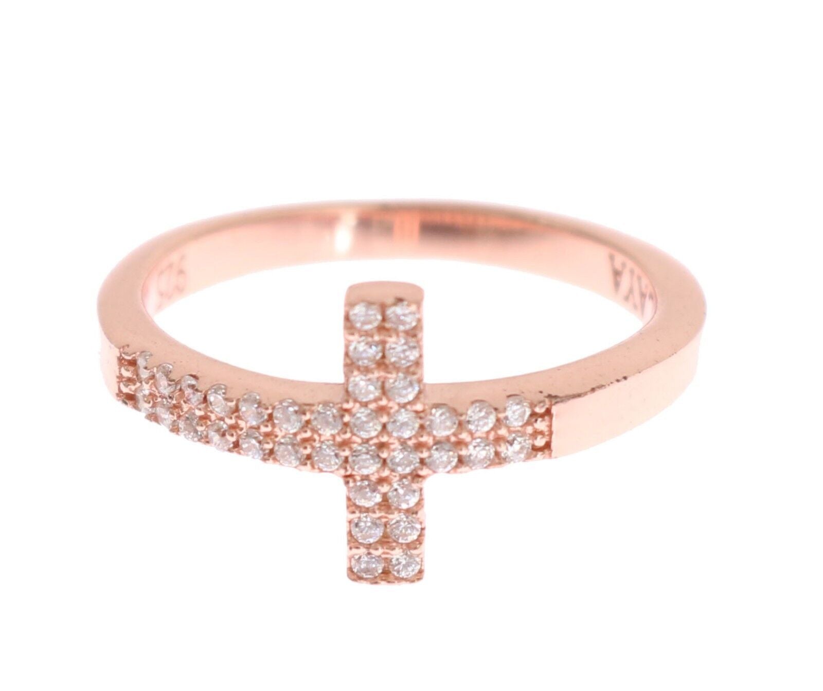 Nialaya Pink Gold 925 Silver Womens Cross CZ Ring - Fizigo