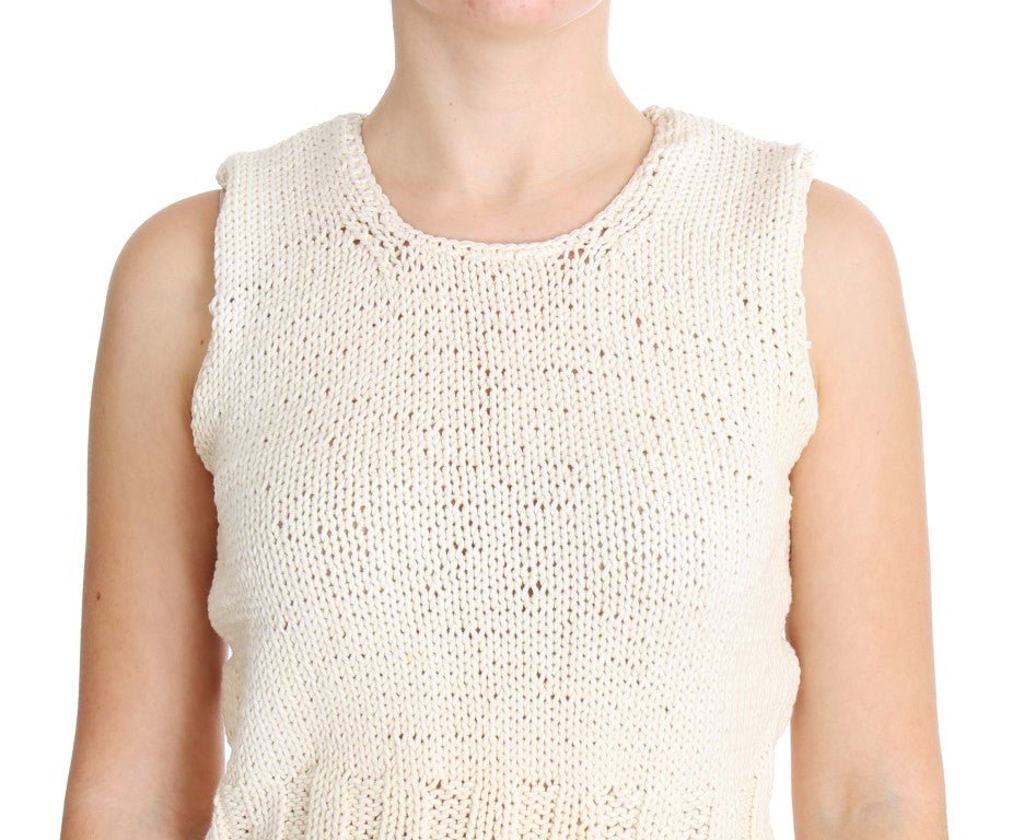 PINK MEMORIES Beige Cotton Blend Knitted Sleeveless Sweater - Fizigo