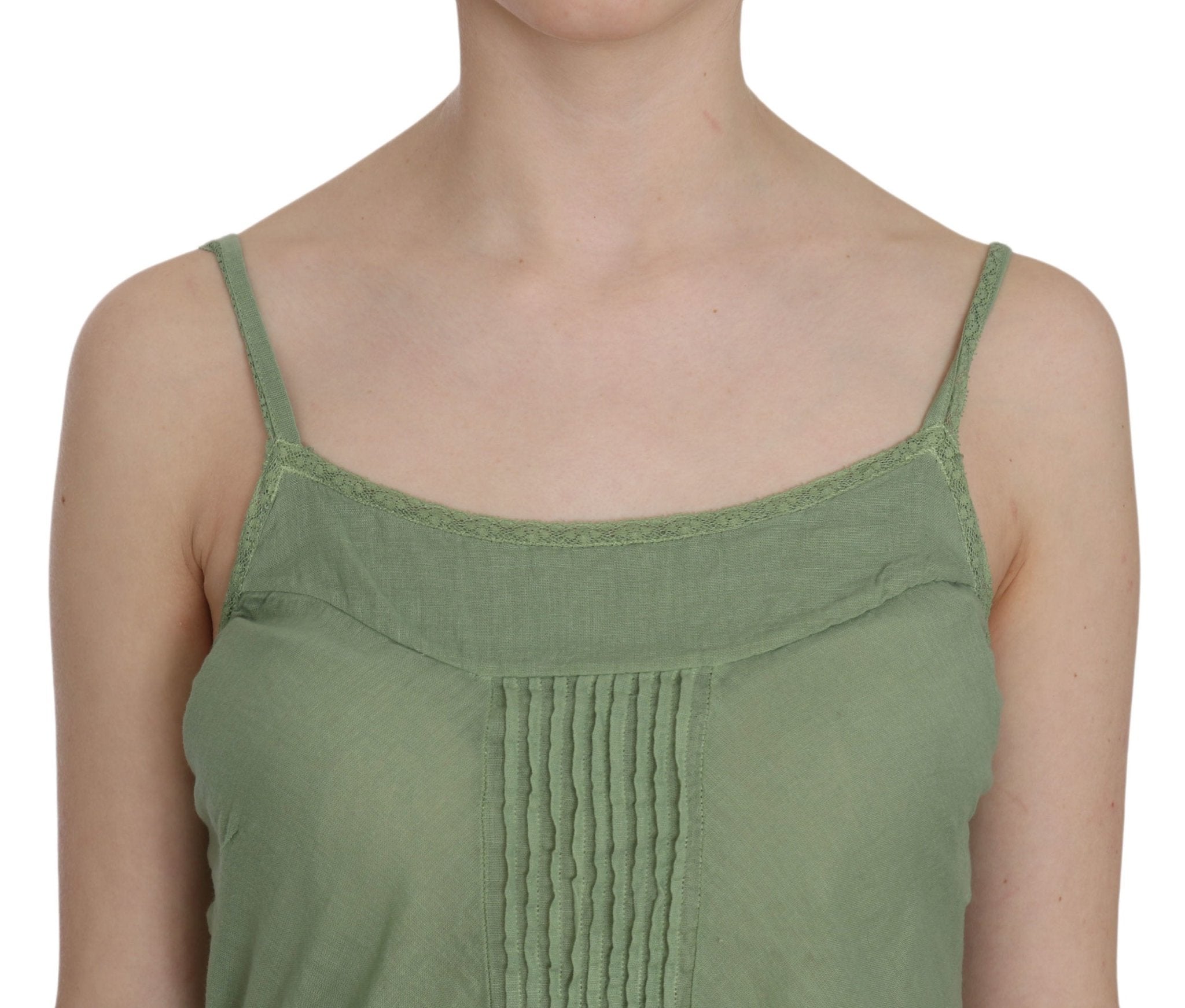 PINK MEMORIES Green Silk Spaghetti Strap Tank Top Blouse - Fizigo