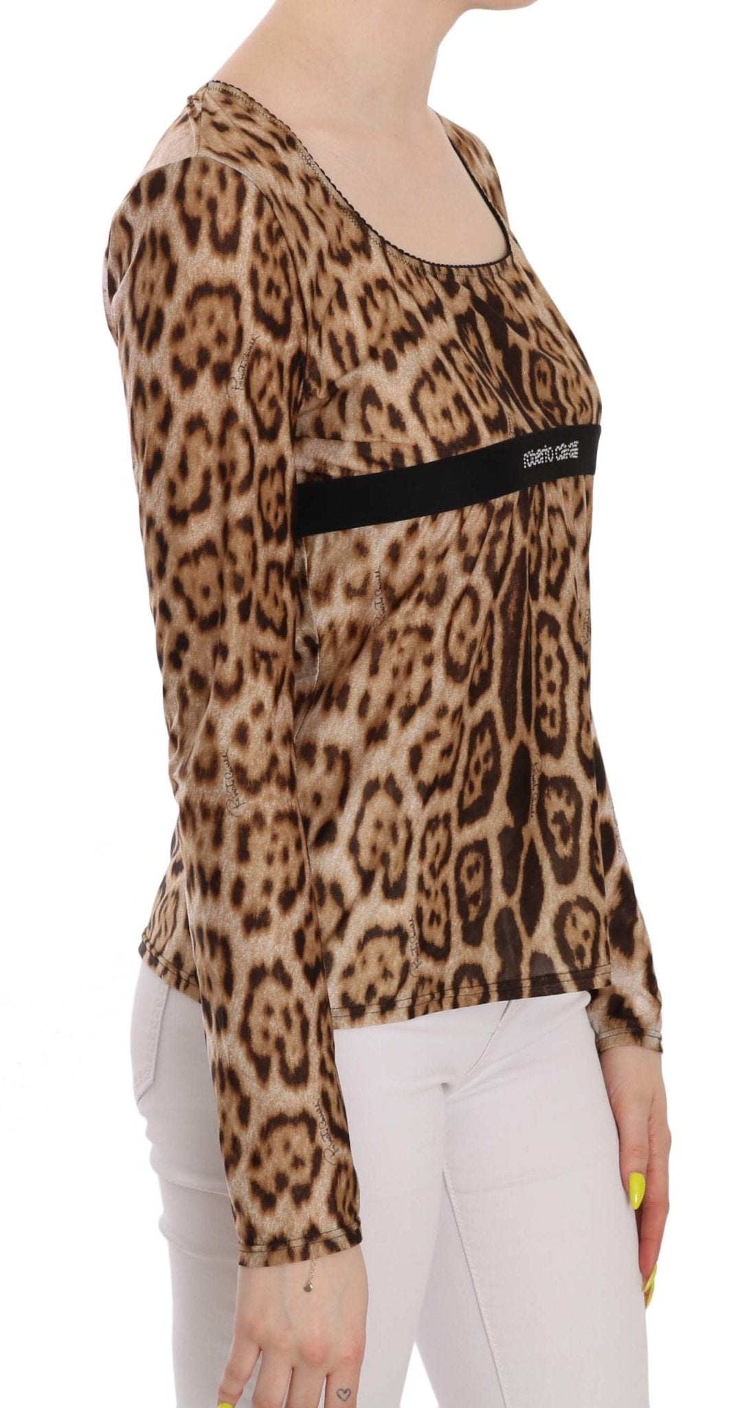 Roberto Cavalli Brown Round Neck Leopard Women Top Blouse - Fizigo