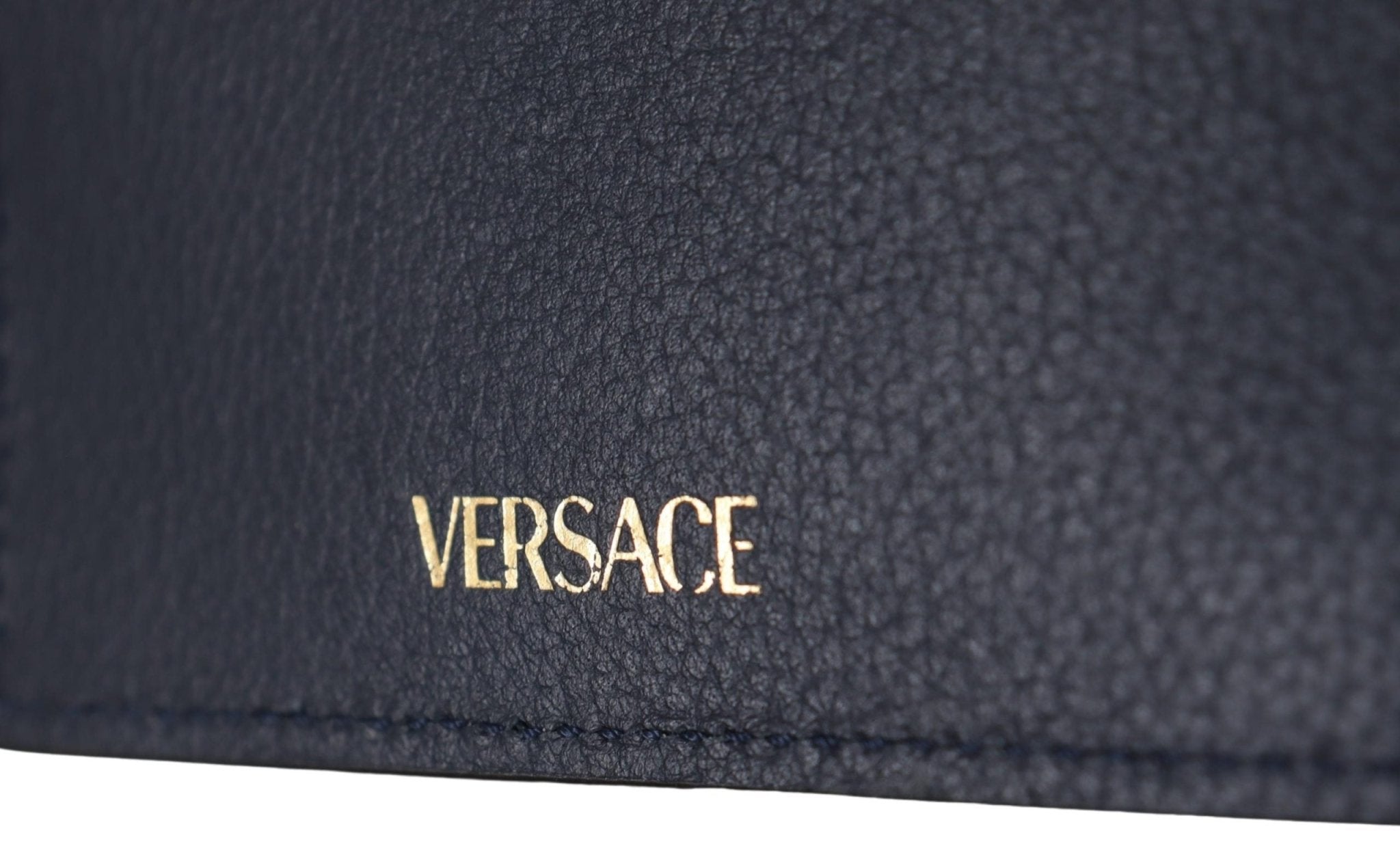 Versace Navy Blue Calf Leather Card Holder Wallet - Fizigo