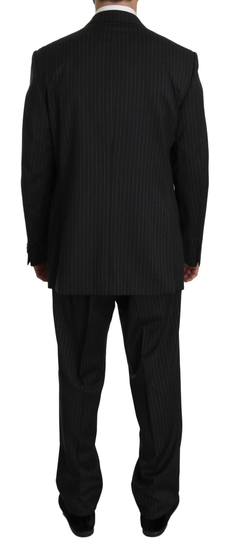 Z ZEGNA Black Striped Two Piece 3 Button 100% Wool Suit - Fizigo