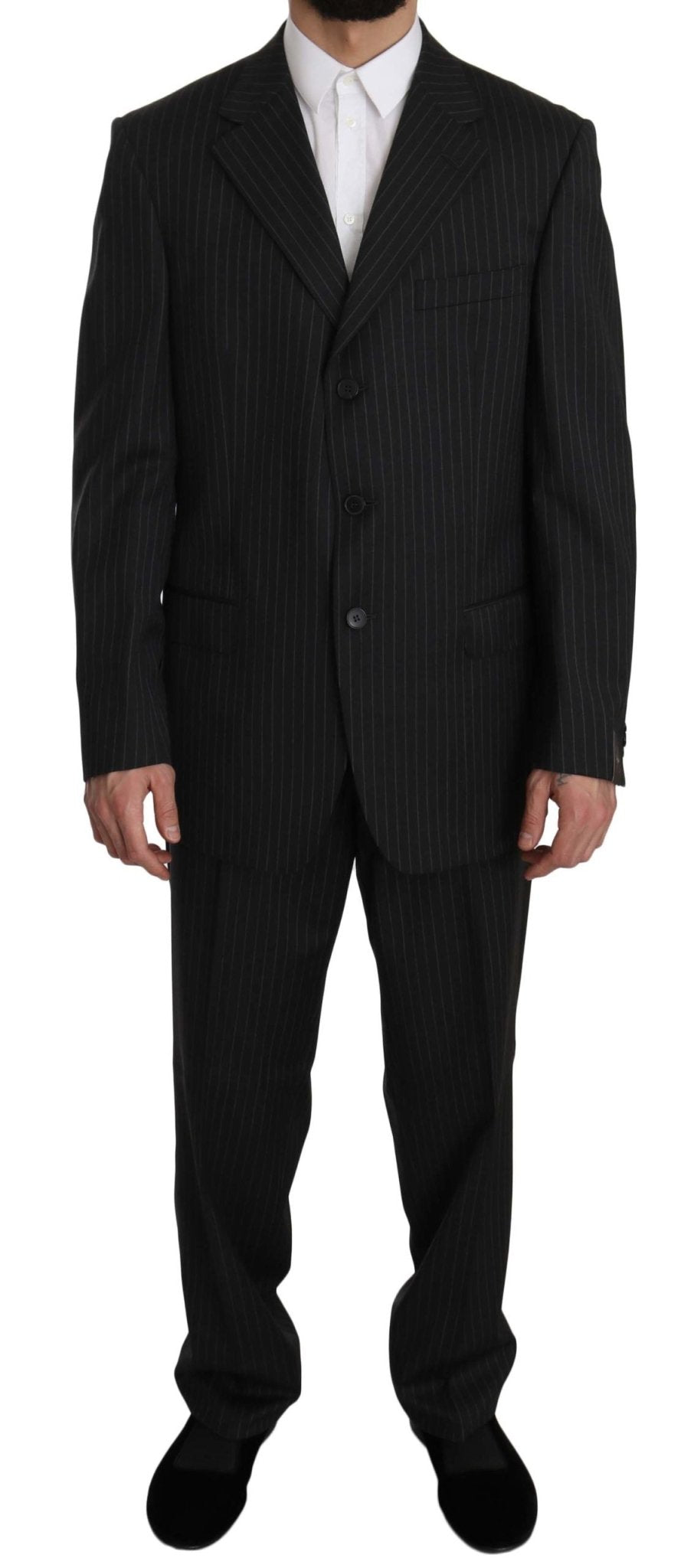 Z ZEGNA Black Striped Two Piece 3 Button 100% Wool Suit - Fizigo